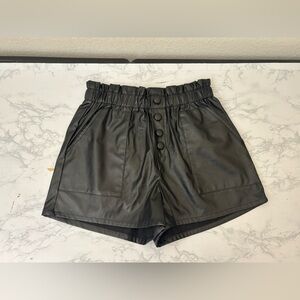 SHEIN Women’s Faux Leather Shorts Black Size S High Waist Button Front
